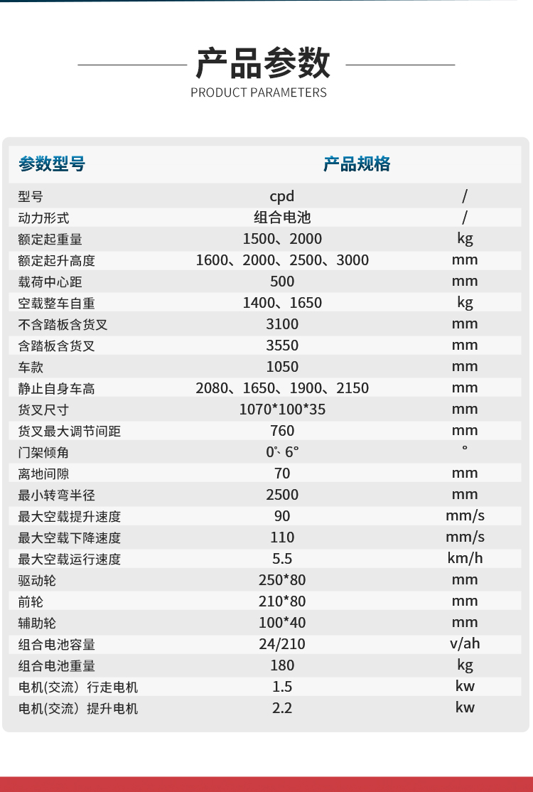 扬子平衡重无腿式全自动堆高车YZ-CPD-J系列(图5)